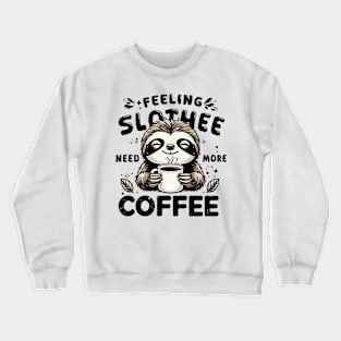 Feeling Slothee Need More Coffee Funny Sleepy Lazy Sloth Pun Crewneck Sweatshirt